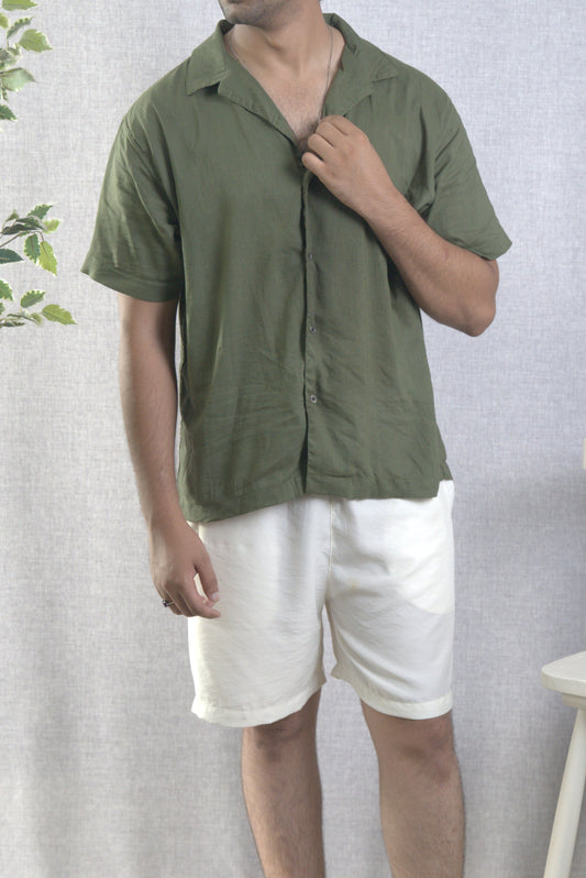 Olive Green Linen Button-Up