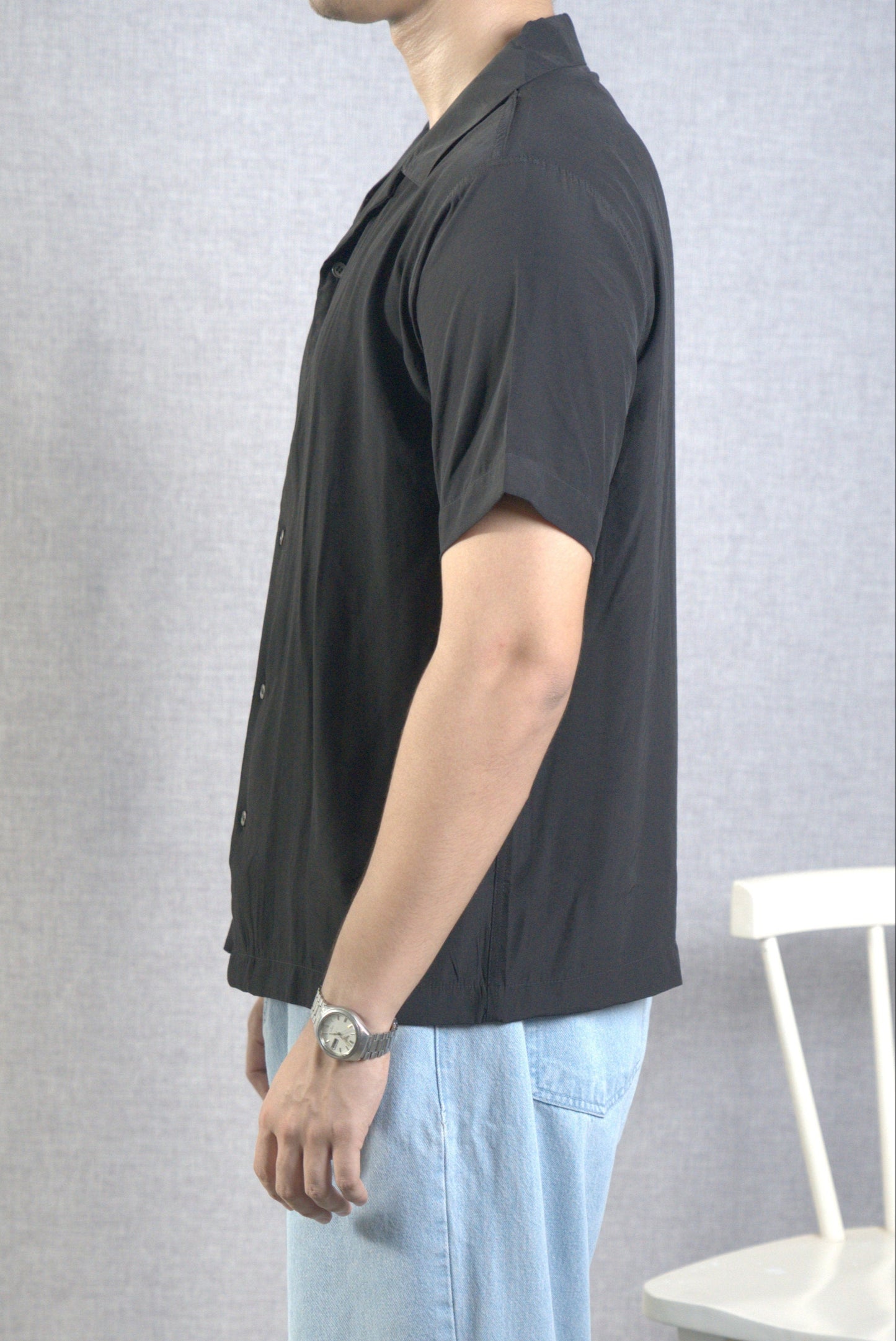 Black Linen Button-Up Shirt