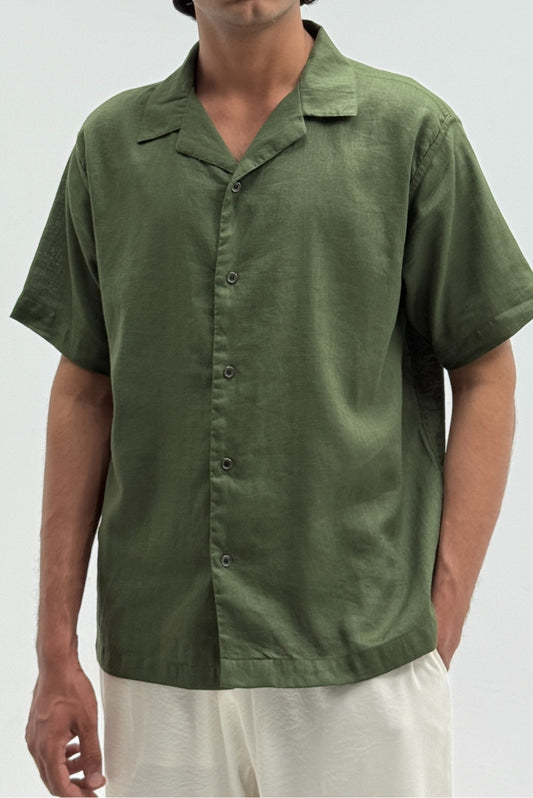 Olive Green Linen Button-Up