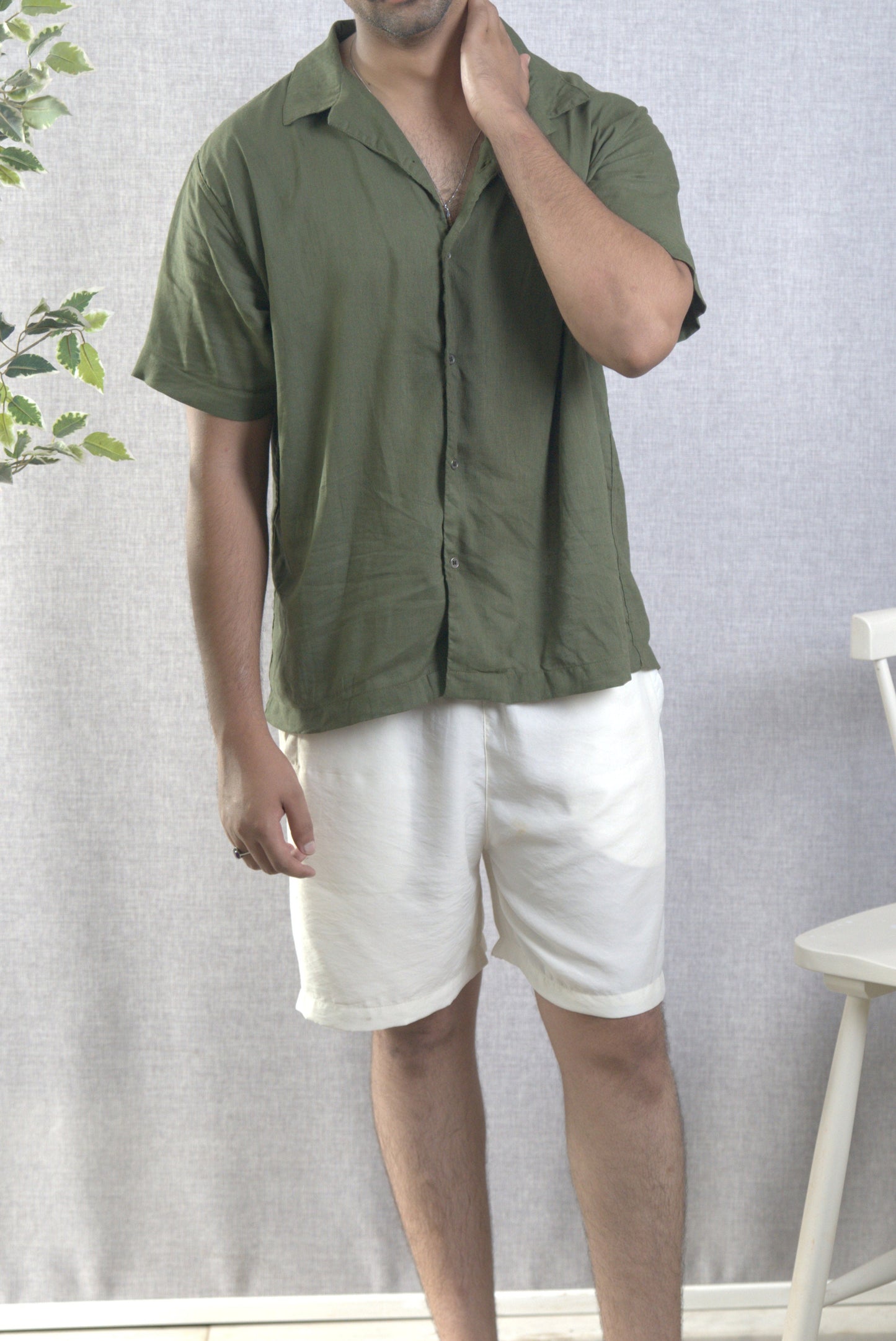 Olive Green Linen Button-Up