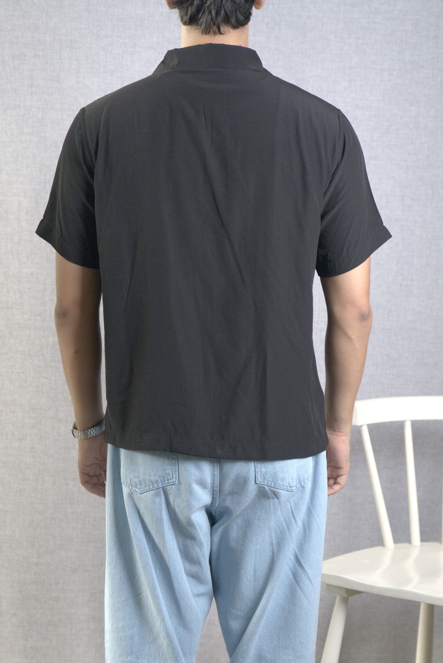 Black Linen Button-Up Shirt