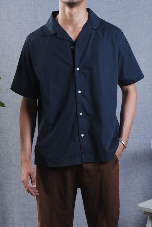Blue Linen Button-Up Shirt