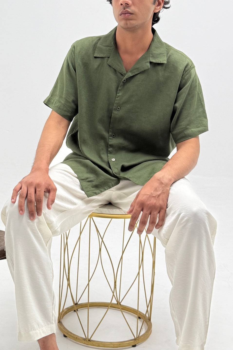 Olive Green Linen Button-Up